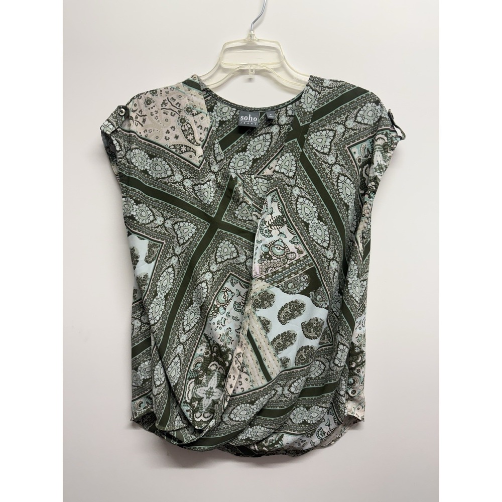 SOHO NY & Co JEANS Women's Sz M Paisley Print  V-Neck Surplice Blouse‎ Top Shirt